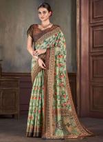 Natural Silk Green Casual Wear Printed Saree